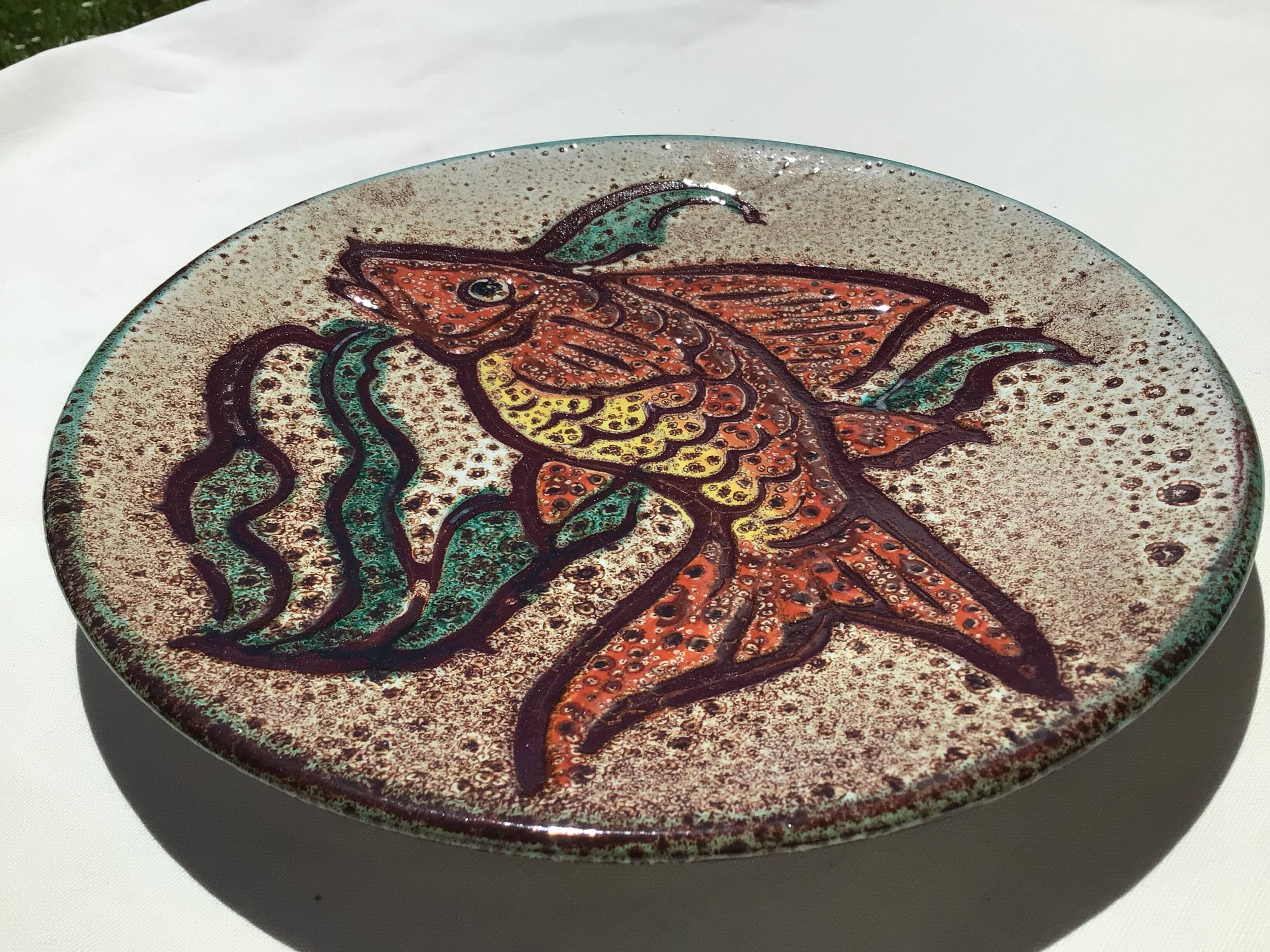 Flat plate Vallauris fish hand decor G