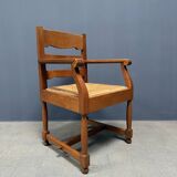 Set of two Dutch oak armchairs with rush seats