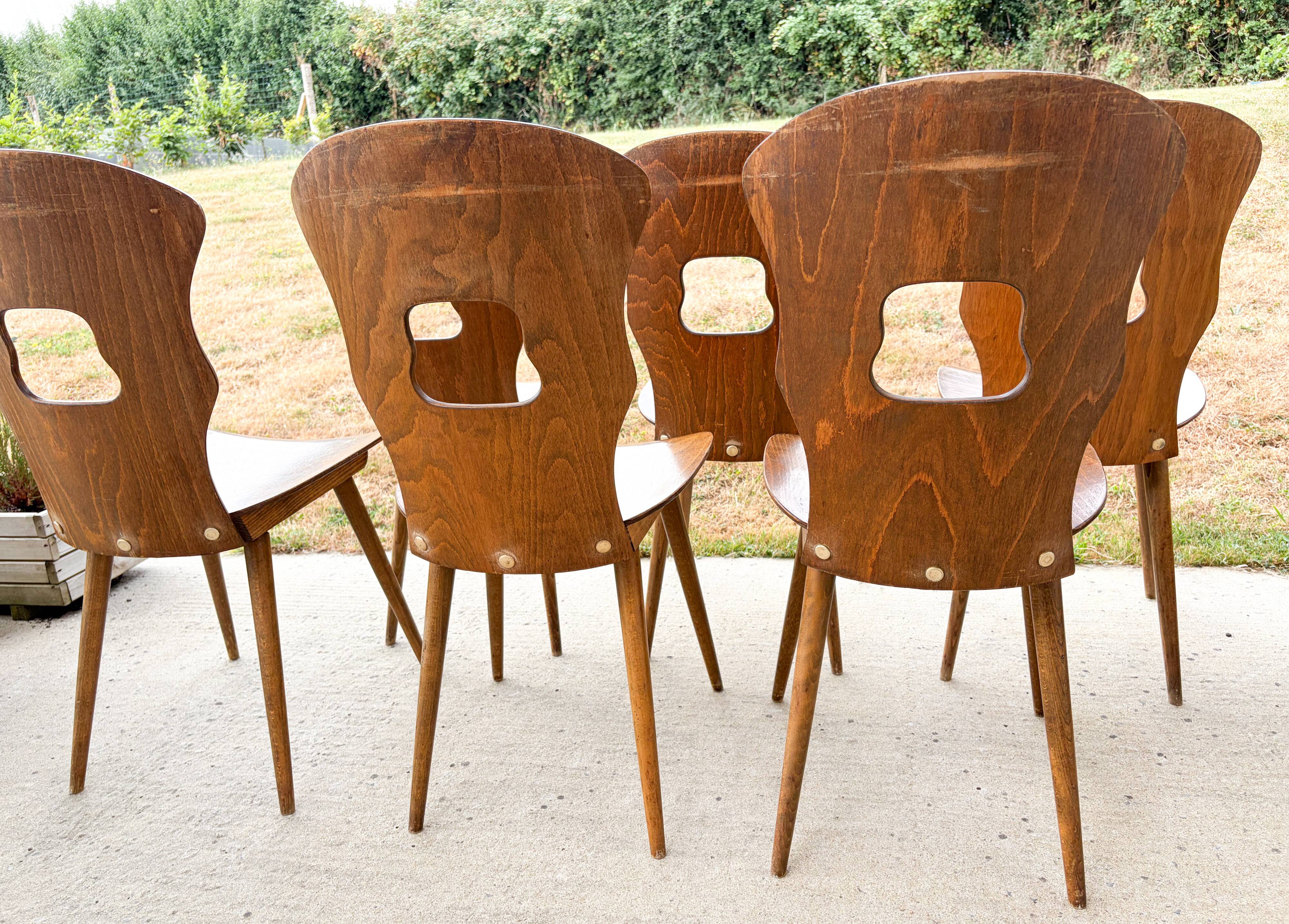 Lot de 6 chaises bistrot , modèle Gentiane , Baumann , 1960'