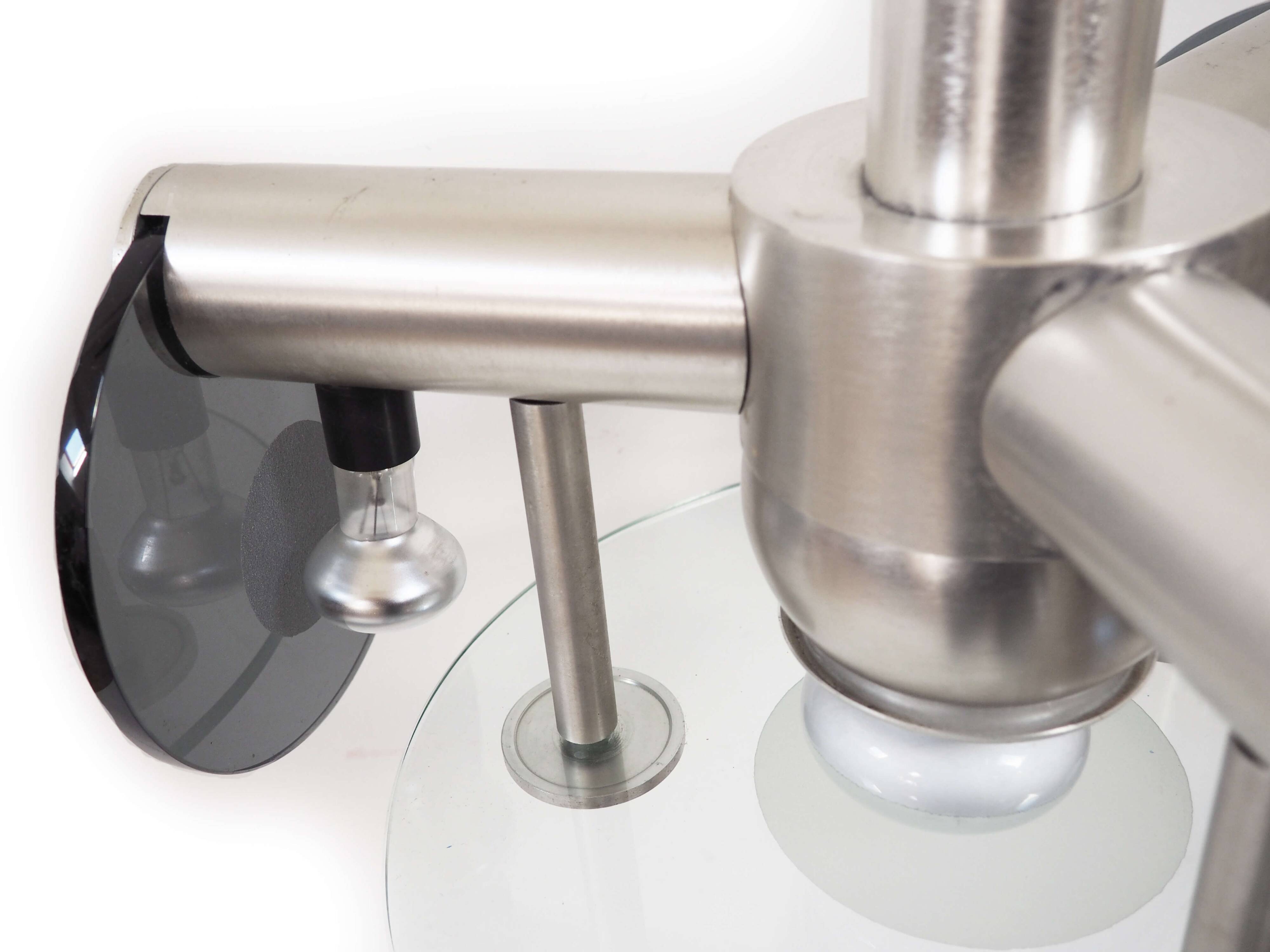 Space age smoked glass and stainless steel suspension