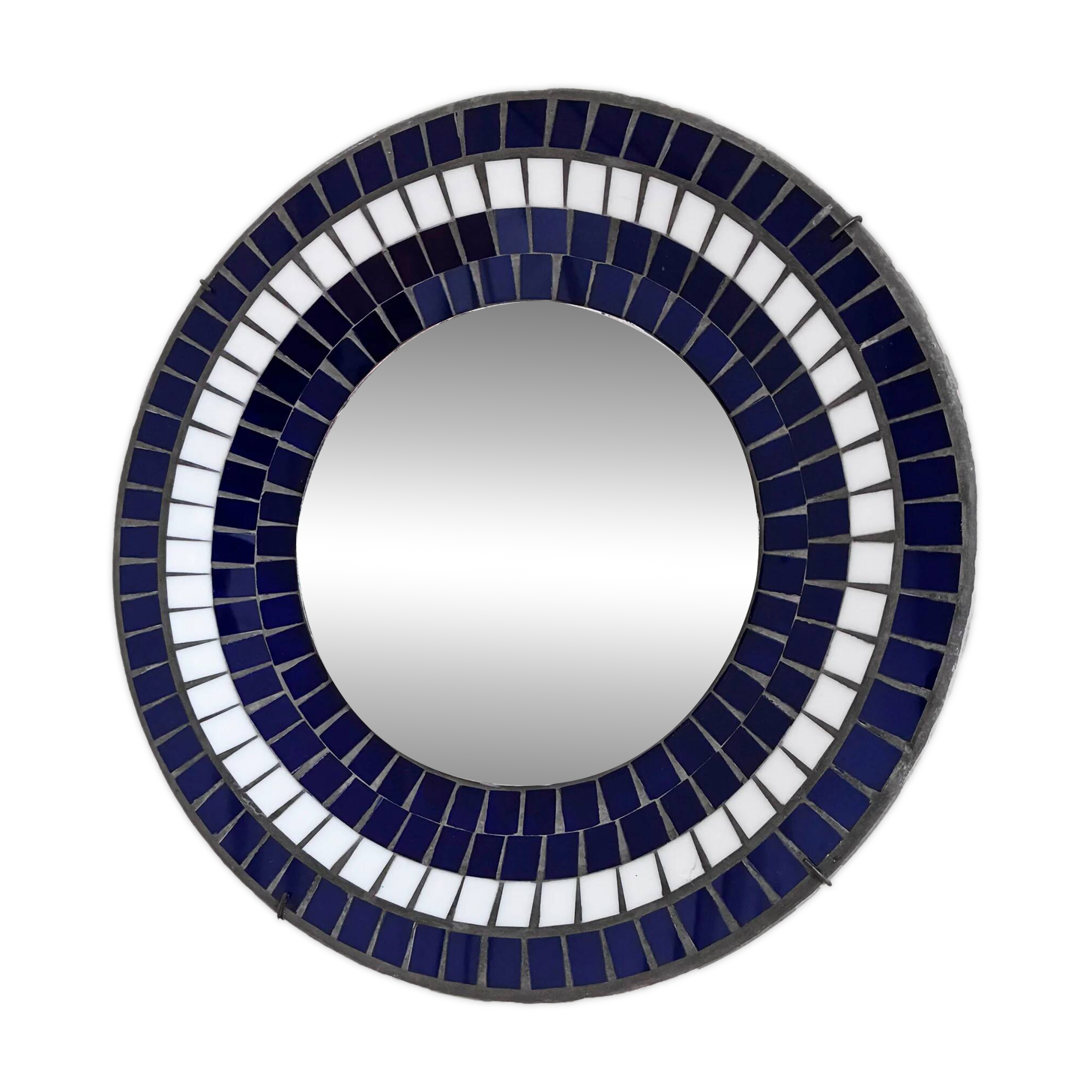 Vintage Danish round mosaic wall mirror, marked B. J. H. Moller, 1970s