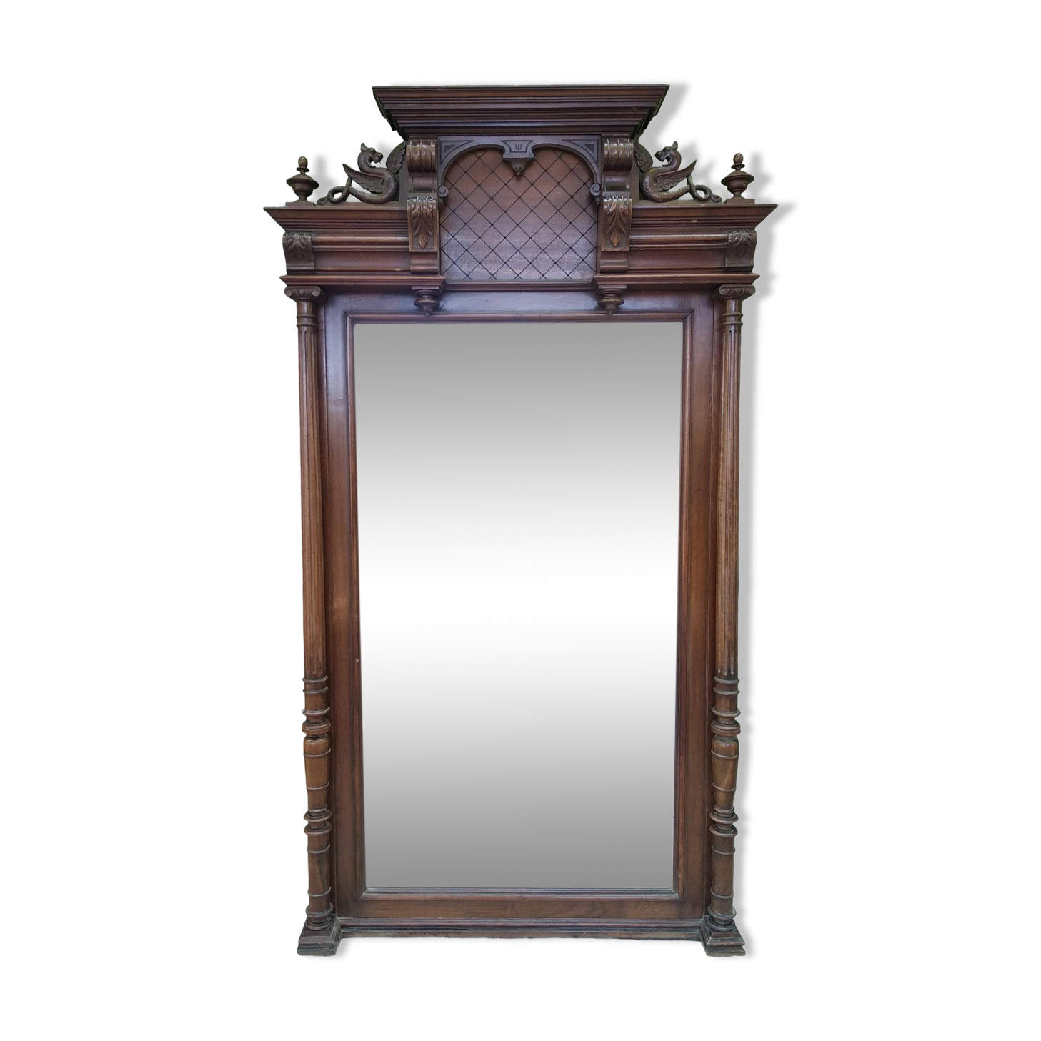 Grand miroir en bois sculpté XIX . 190 X 108 cm