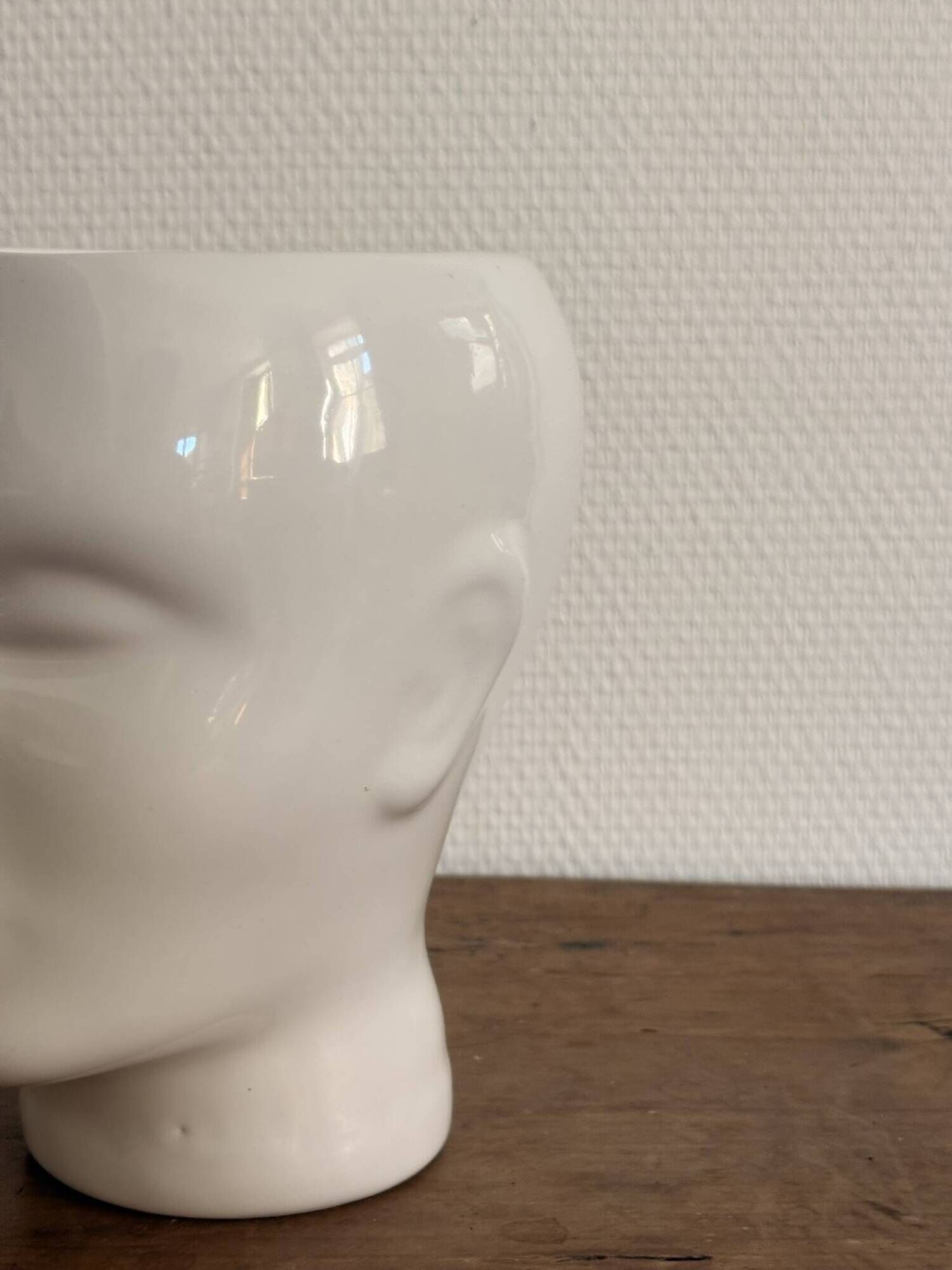 White Ceramic Vase Pot Male Head Minimalist Face Vintage Design