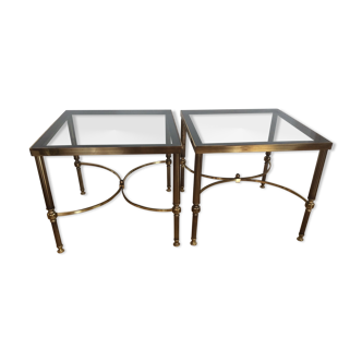 Paire de tables basses en laiton et en verre