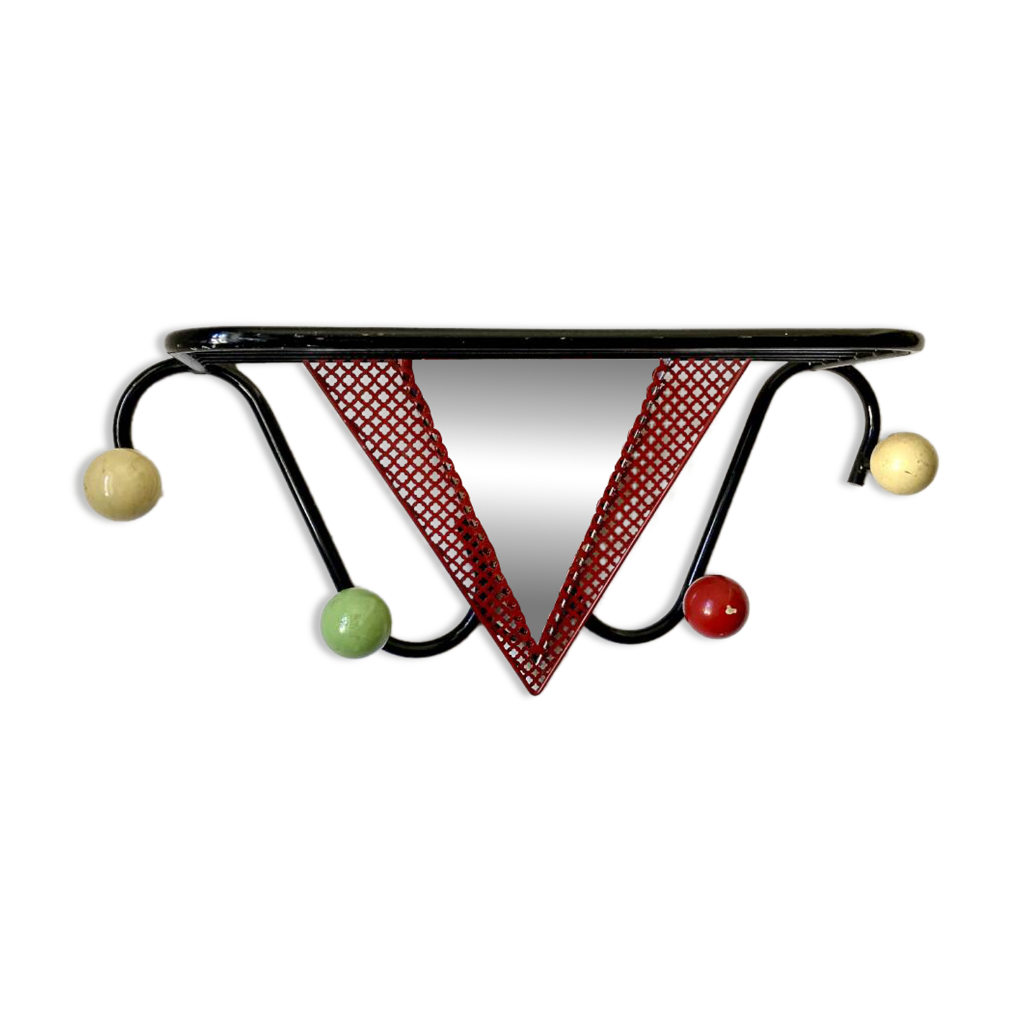 Wall coat rack, 1950s, attributed to Mathieu Matégot.