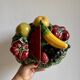 Vintage barbotine dish with fruit decorations