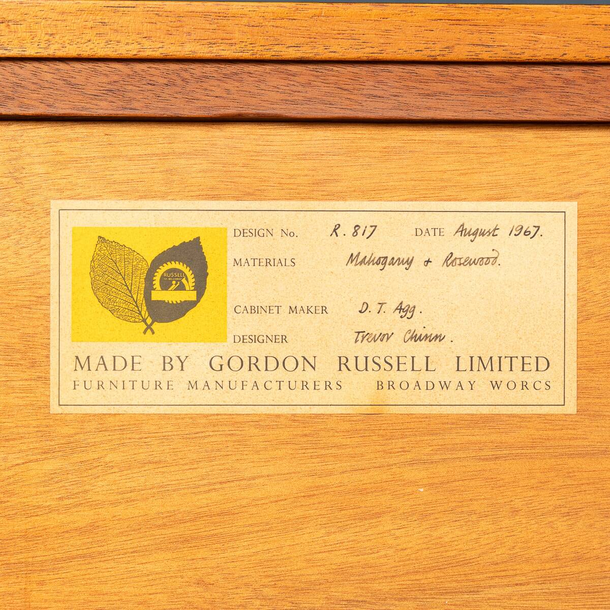 20thC ENGLISH ROSEWOOD SIDEBOARD BY GORDON RUSSELL c.1967