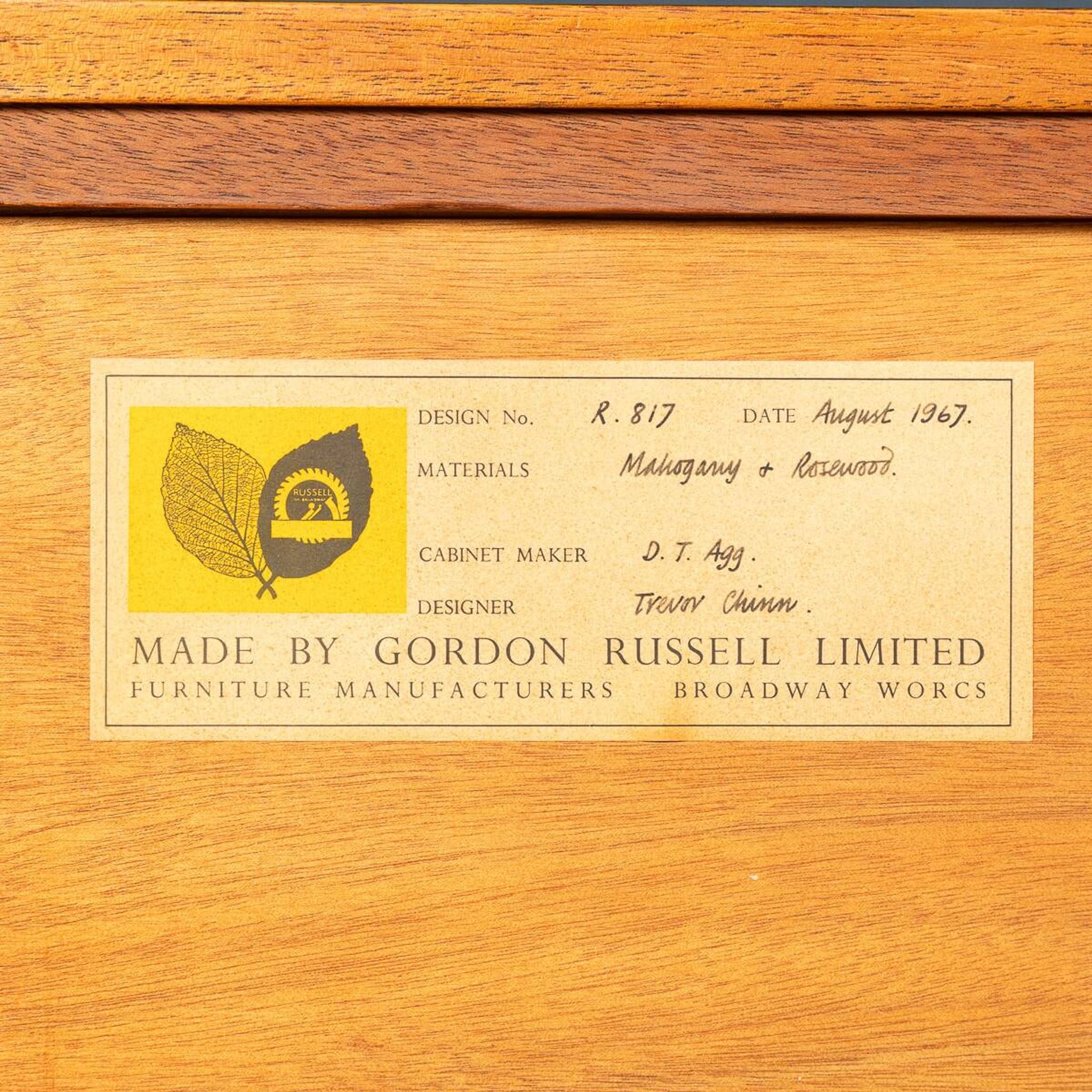 20thC ENGLISH ROSEWOOD SIDEBOARD BY GORDON RUSSELL c.1967