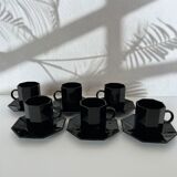 Service 6 black coffee cups and octagonal cups Octime Arcoroc France Esso collection