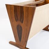 News paper rack in rosewood and canvas of danish design from the 1960s.