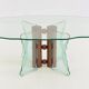 Vintage postmodern coffee table with wavy glass and wooden spheres