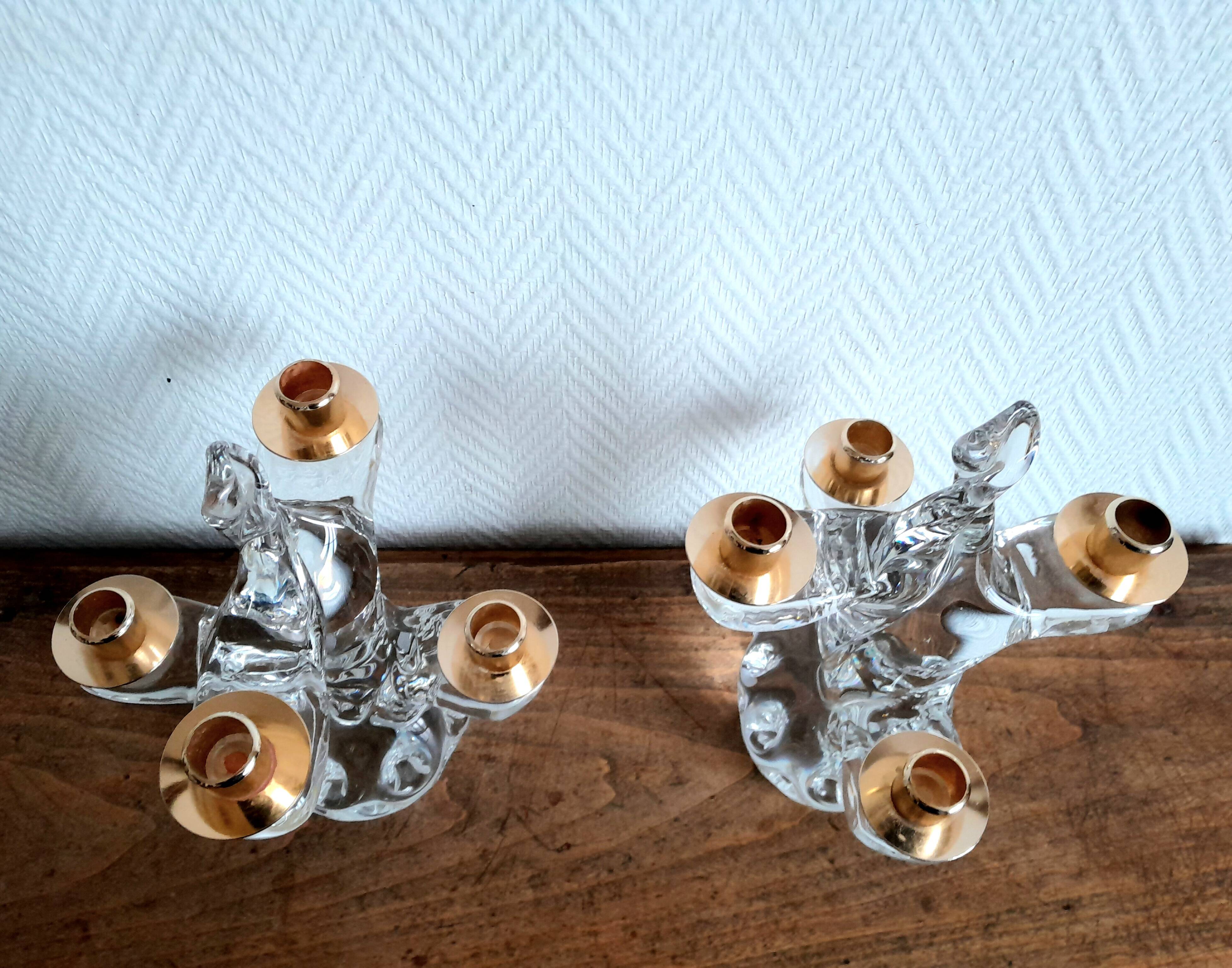 Paire de chandeliers cristal Schneider 1950