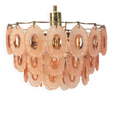 Chandelier vintage des années 70 avec 51 médaillons en verre rose, 37 cm