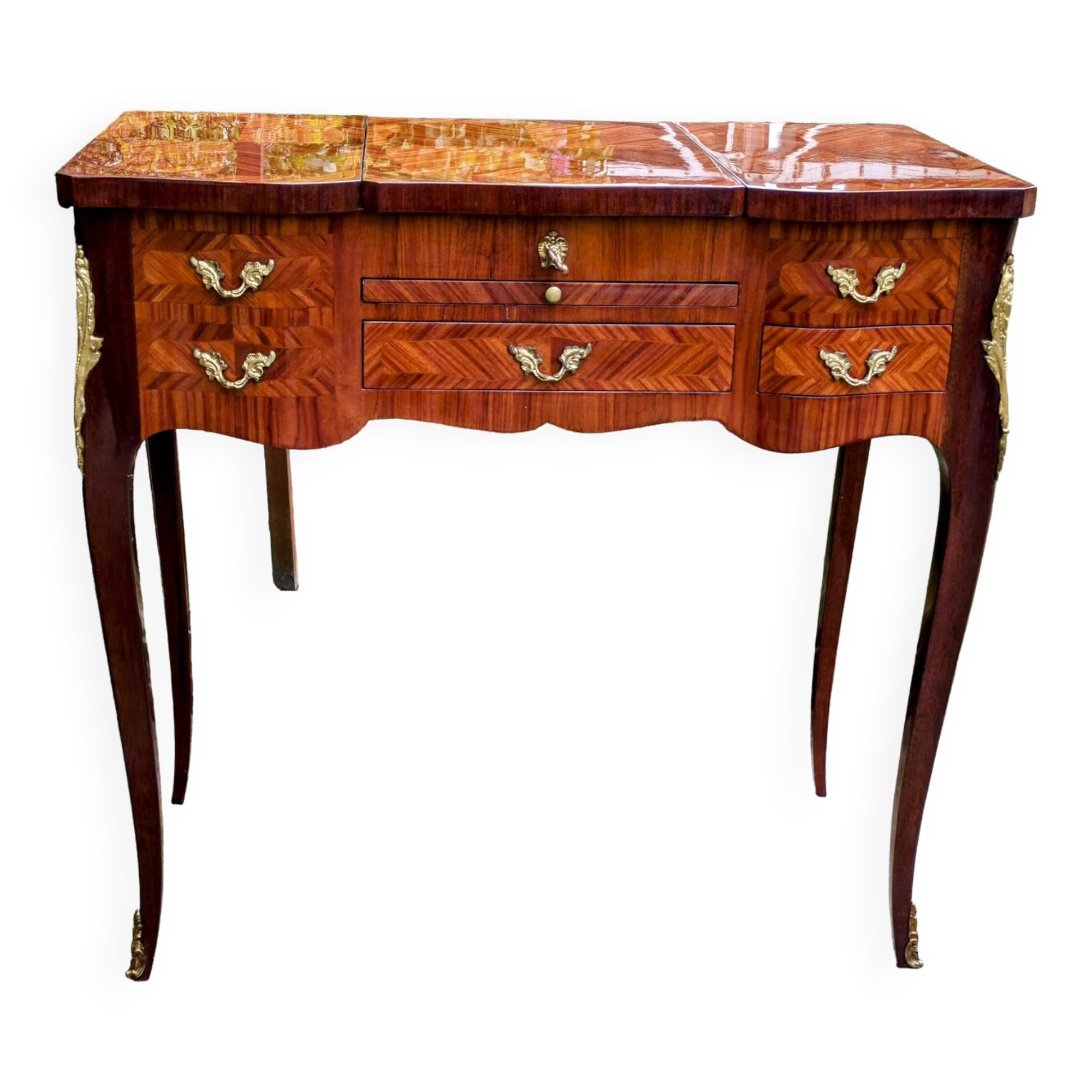 Coiffeuse marqueterie de palissandre style Louis XV