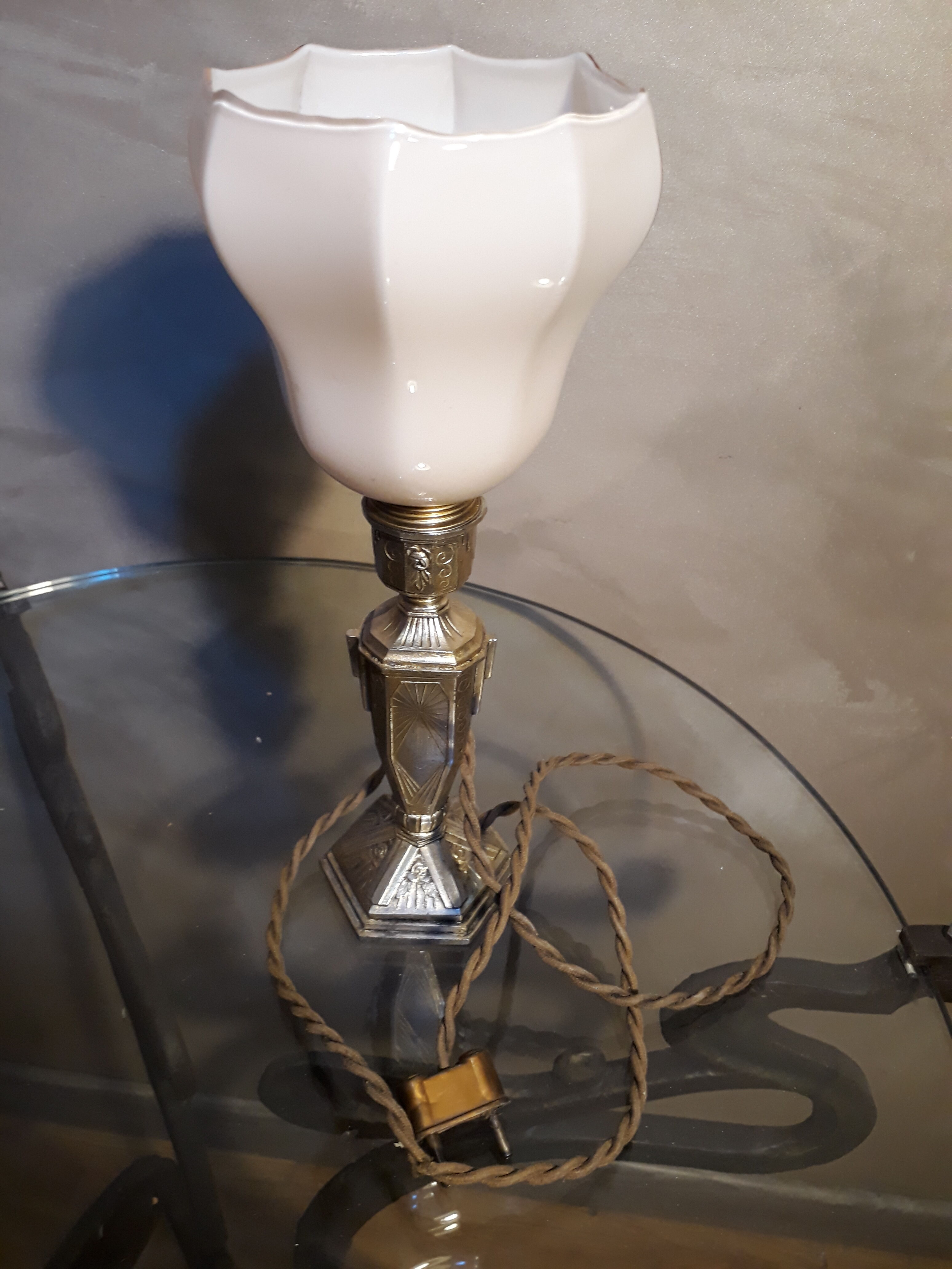 small art deco bedside lamp in gold patinated regule with its original 26x10 cord