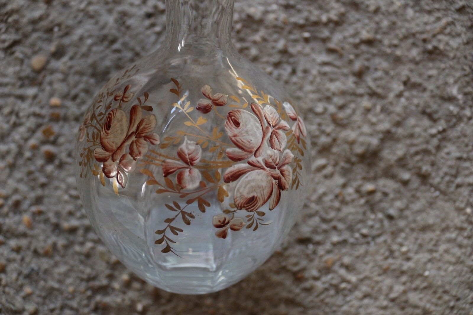 Enamelled glass carafe decorated with 19th century roses