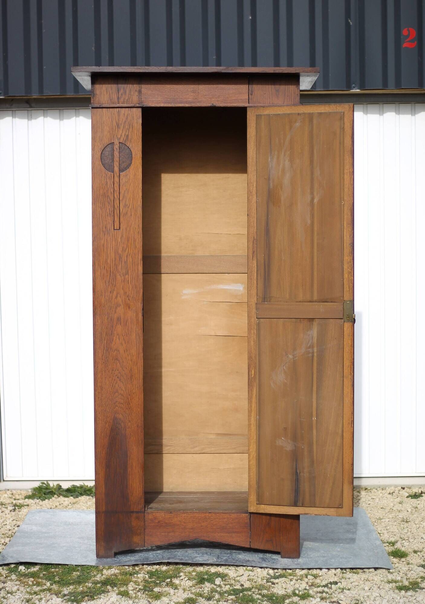 Vintage wardrobe, 1-door wooden wardrobe with beveled mirror, hanging wardrobe