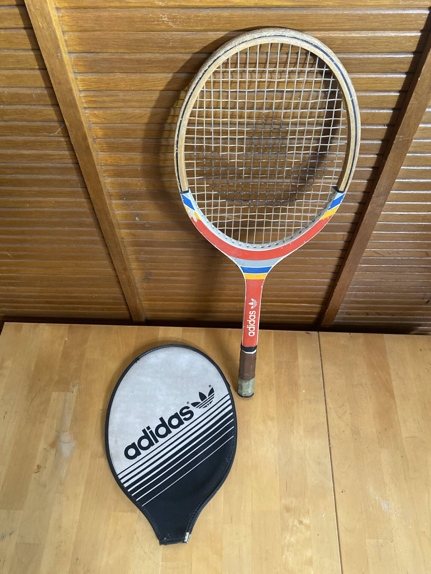Vintage ADIDAS Cadet Wooden Tennis Racket + Sports Cover #E24