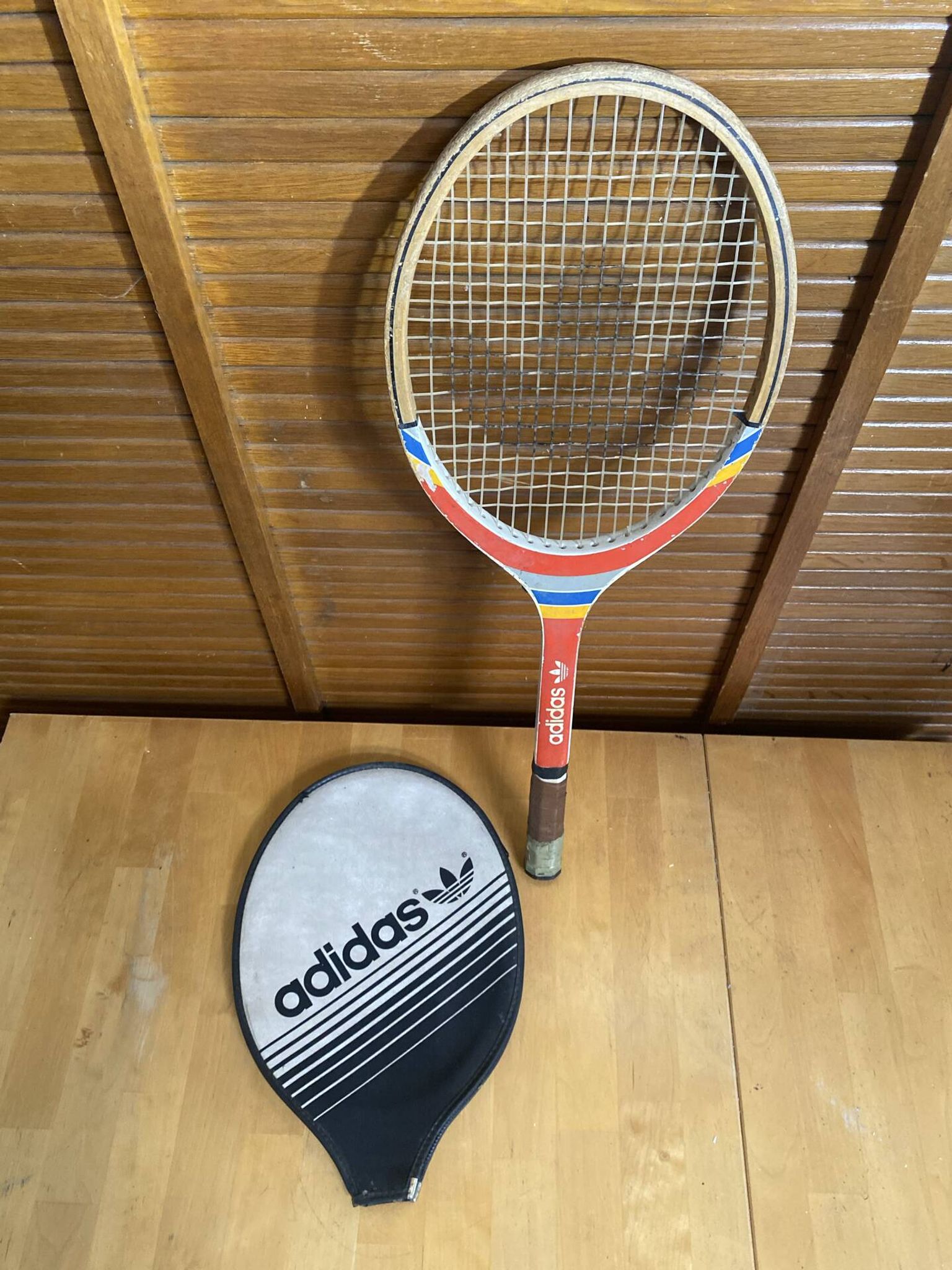 Vintage ADIDAS Cadet Wooden Tennis Racket + Sports Cover #E24