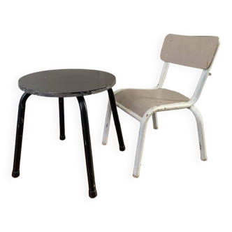 Metal and wood chair and table
