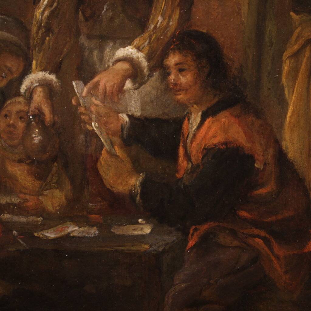 18th century Flemish painting on panel, card players