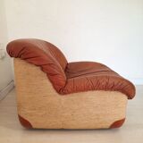 Four vintage armchairs, leather and fabric, 70s