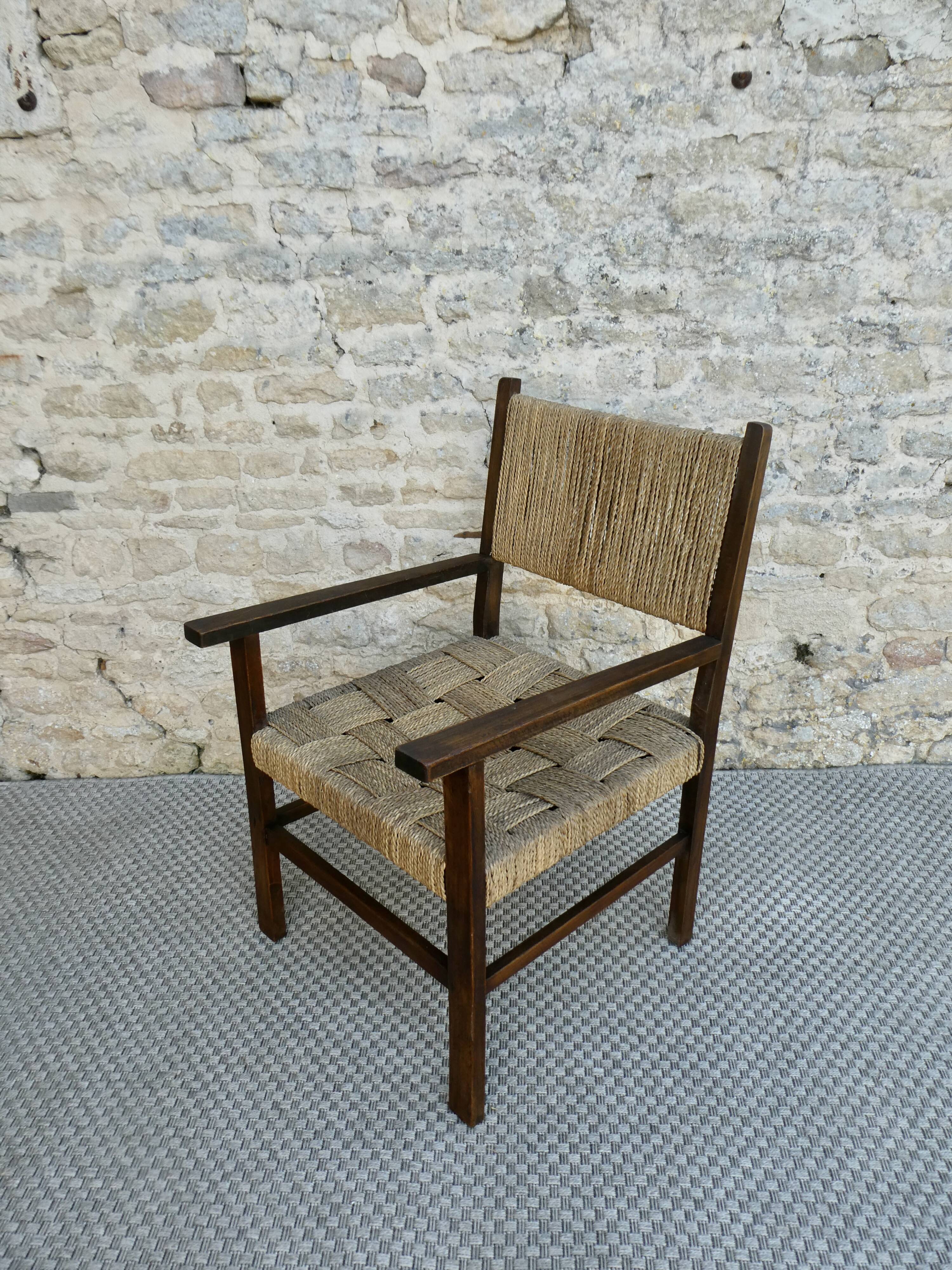 Fauteuil en bois et corde vers 1950