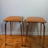 Paire de tabourets vintage LM en skaï marron