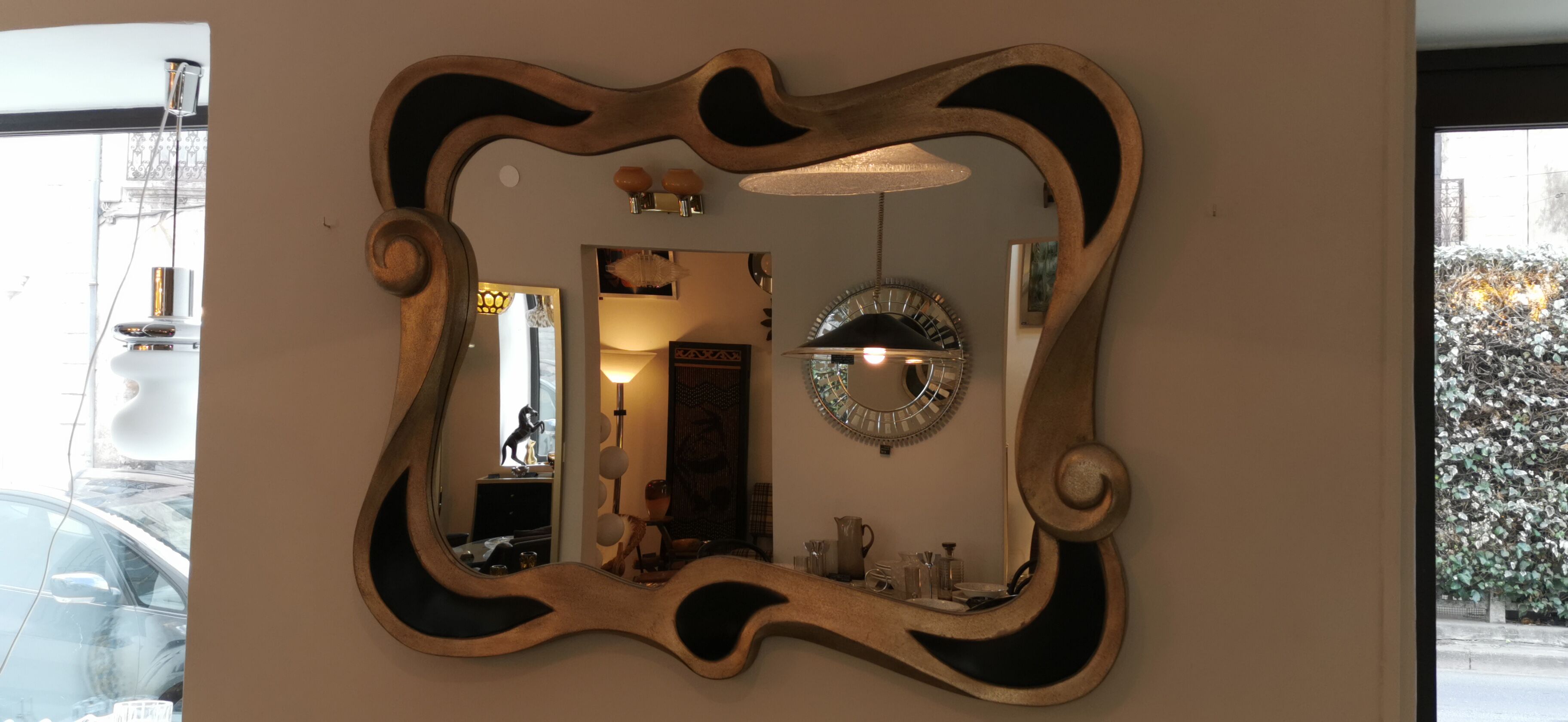 Miroir xxl néo baroque noir et doré années 80