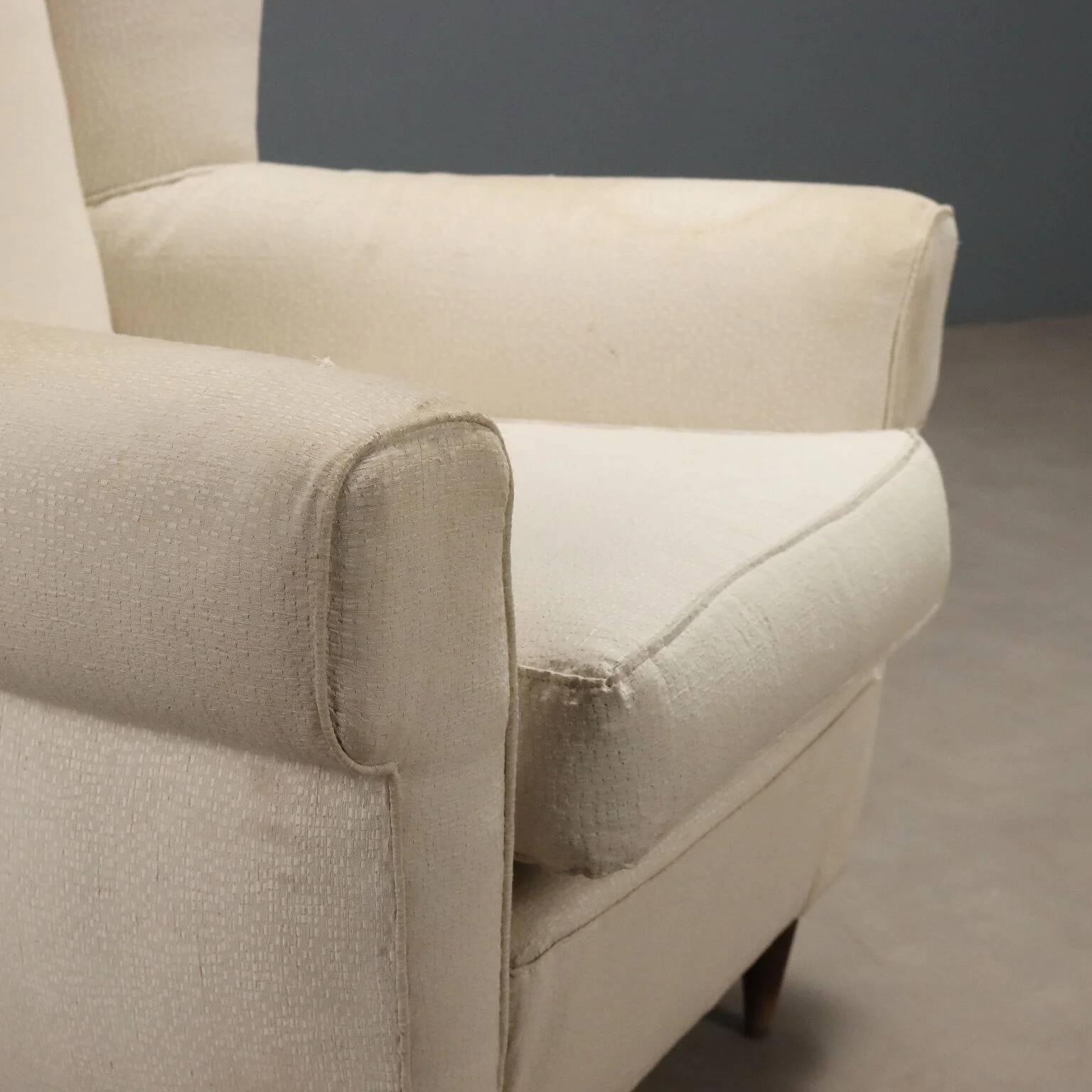Fauteuil bergère vintage en hêtre et tissu, design années 1950