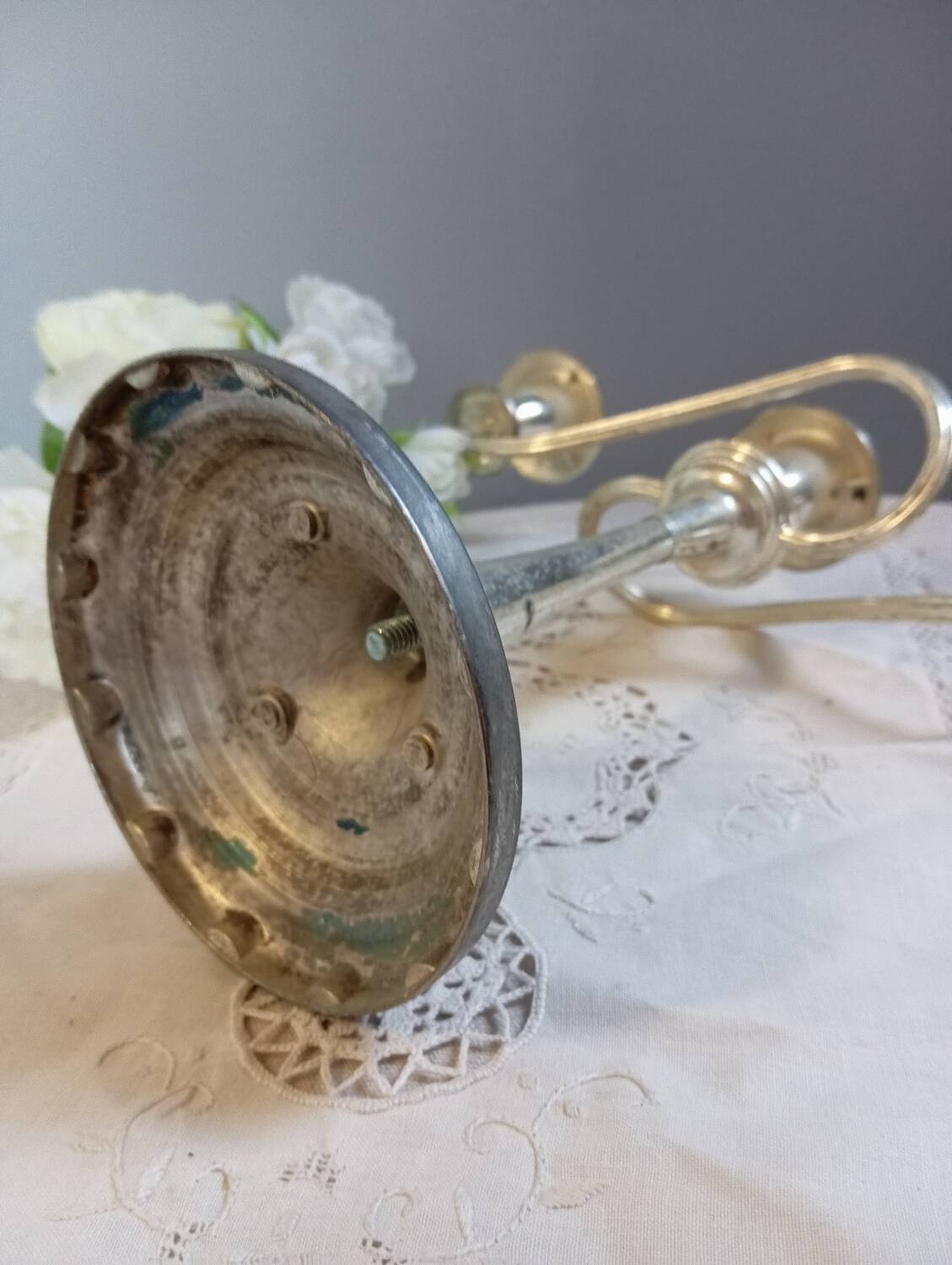 Bougeoir candélabre 3 bras argent plaqué, vintage