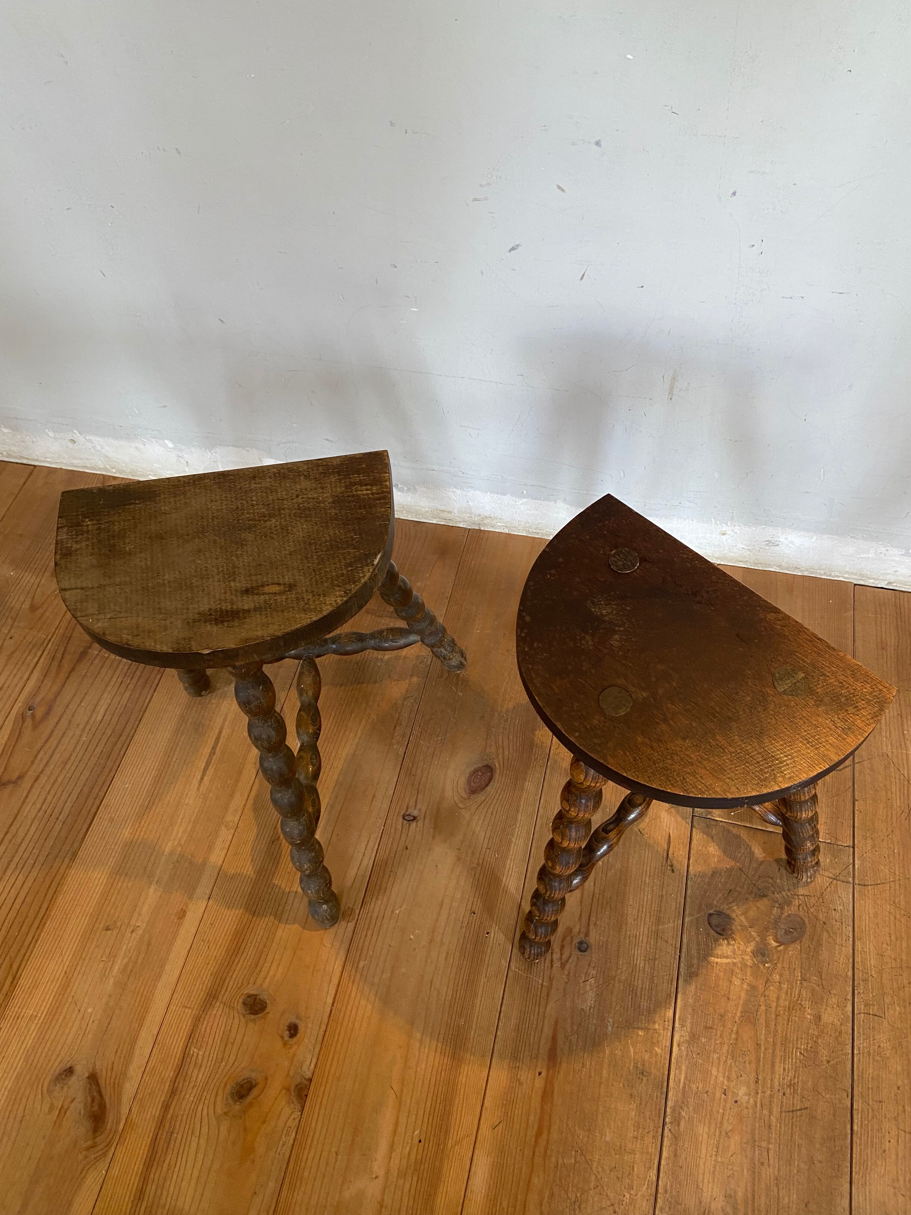 Pair of vintage wooden slag stools