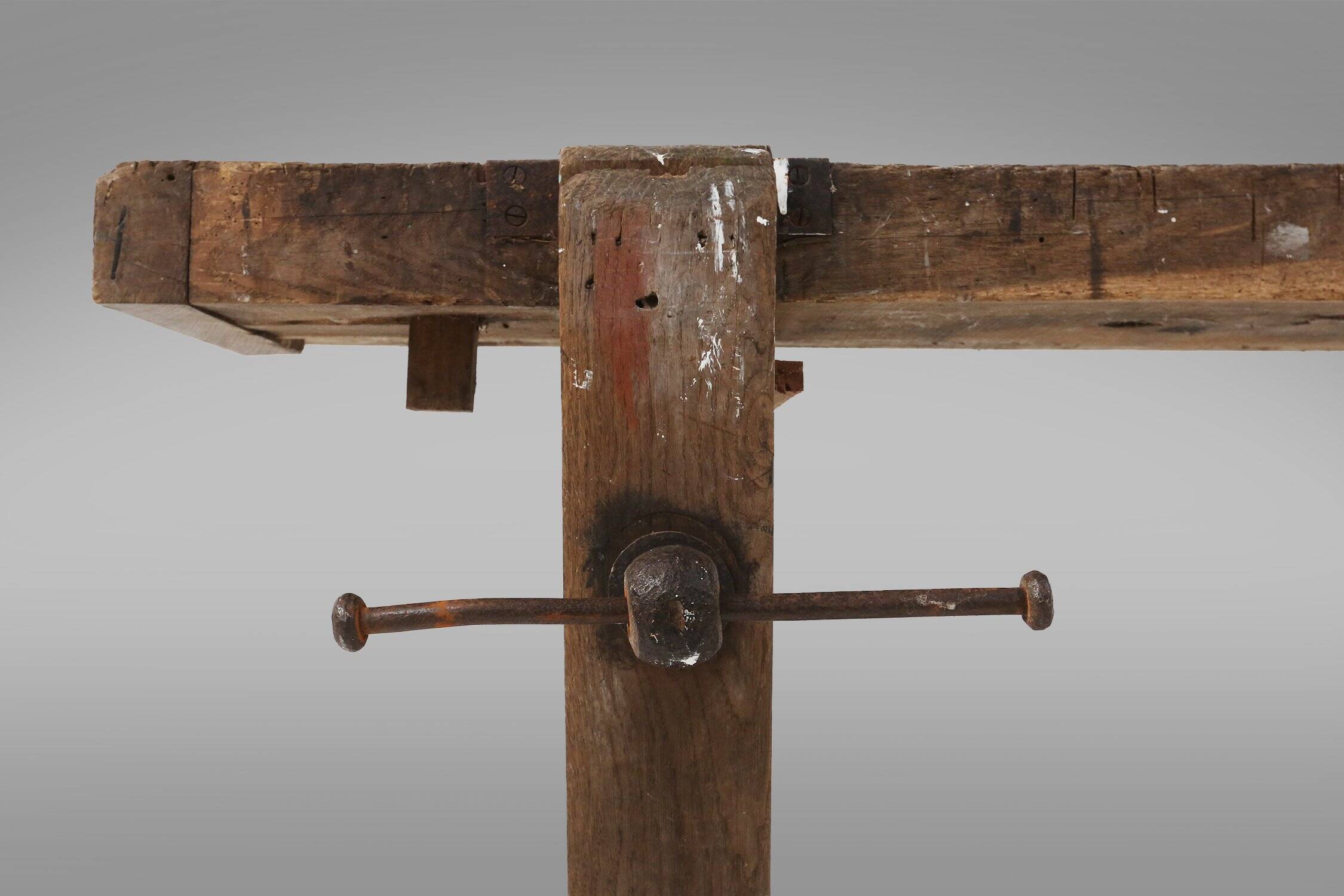Industrial solid oak Workbench, Belgium ca. 1900