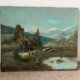 Mountain landscape stroll, oil on canvas signed Rollet.