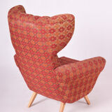 Fauteuil Rouge Midcentury Wingback, État d’origine, fabriqué en Tchéquie des années 1950.