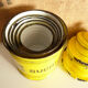6 spice jars yellow and black enamelled sheet metal, fireplace pot