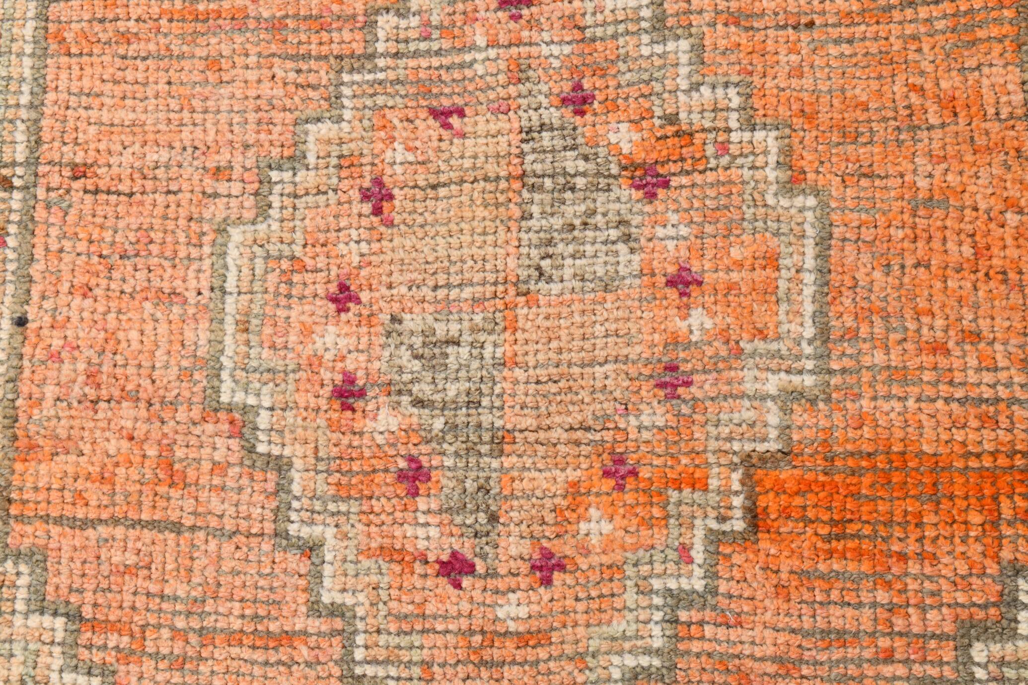 Pumpkin Orange & Pink Vintage Runner Rug, Anatolian Turkish Flatweave