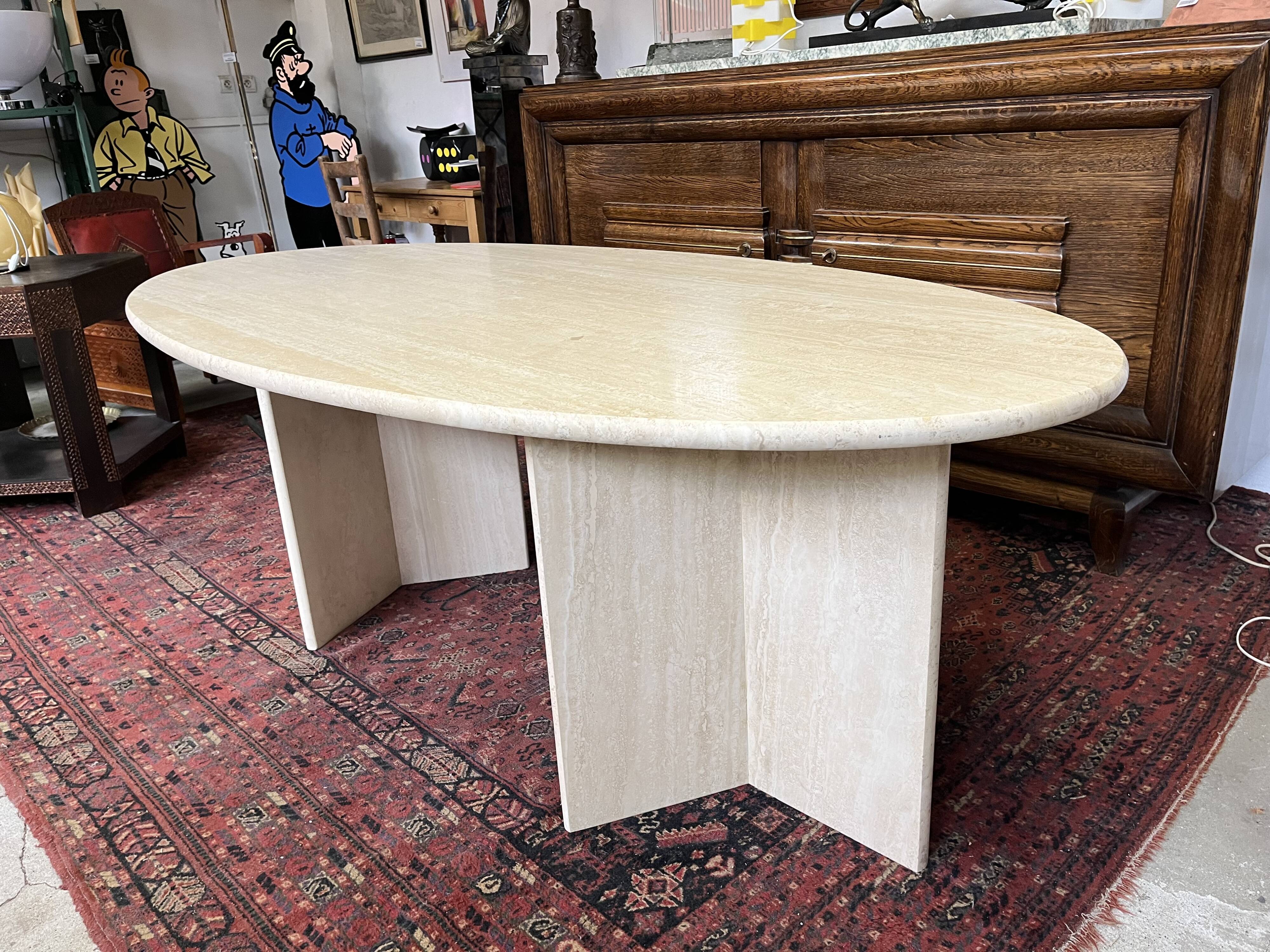 oval travertine table from the 70s