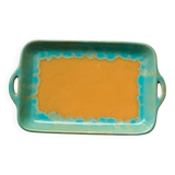 CAB turquoise and ochre ceramic dish with handles