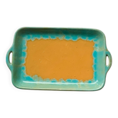 Plat à anses céramique turquoise et ocre CAB