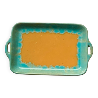 CAB turquoise and ochre ceramic dish with handles