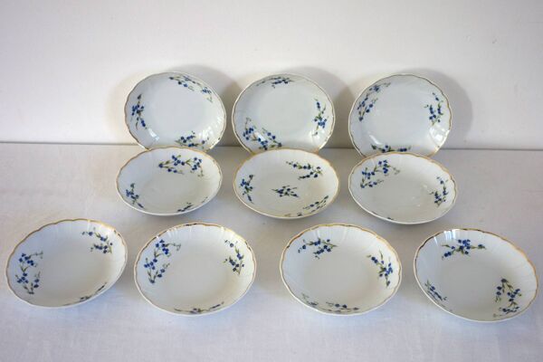 10 bols à fruits à dessert myosotis porcelaine Bernardaud Limoges