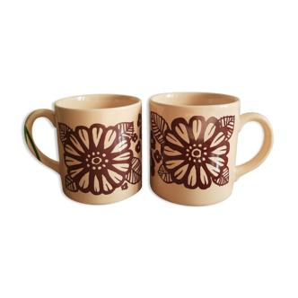 Lot de deux mugs motifs fleurs made in england - Vintage