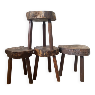 Brutalist tripod stools, rustic farmhouse stools
