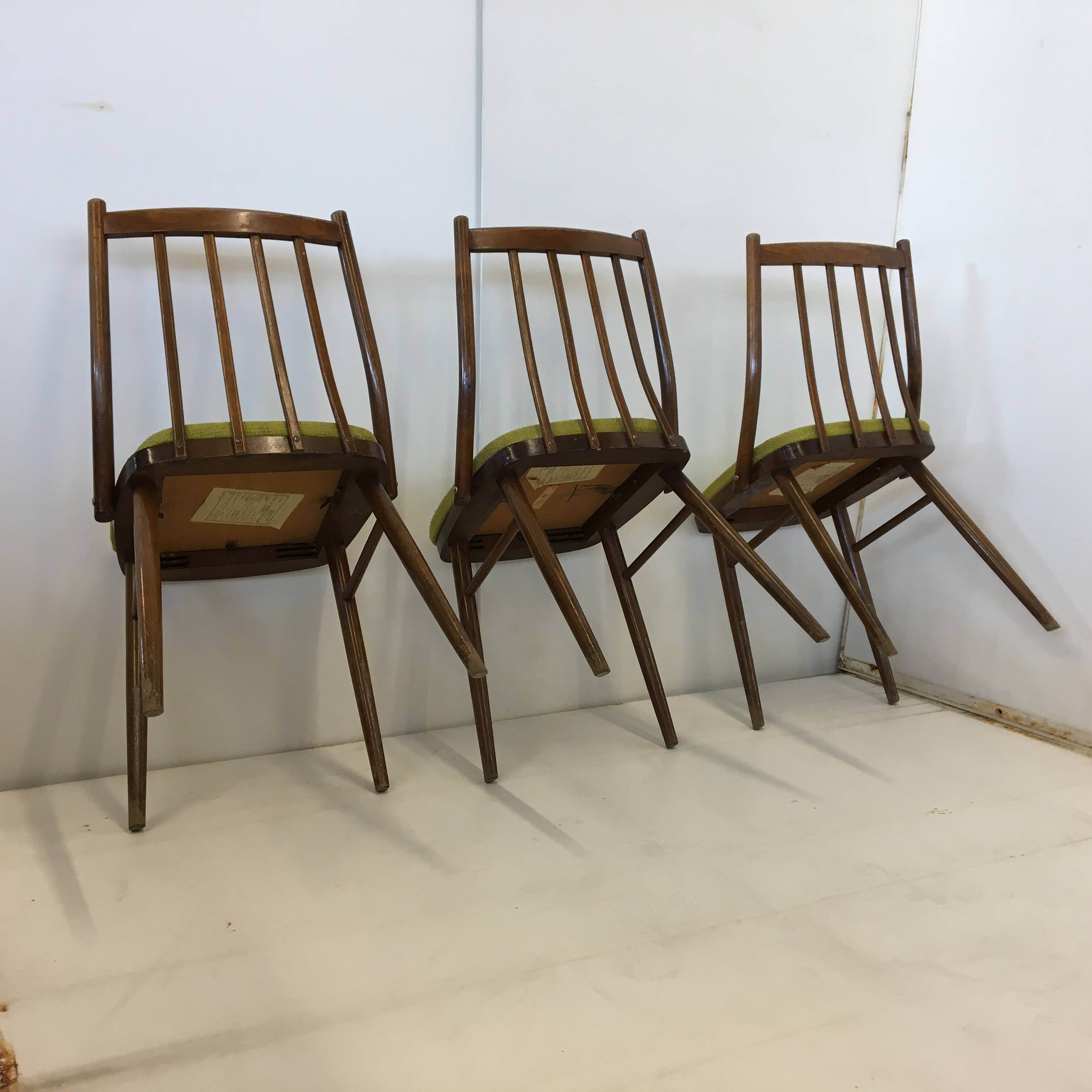 Lot de 3 chaises de salle à manger en bois vintage MIER TOPOLCANY Antonin Suman des années 60 Tchécoslovaquie