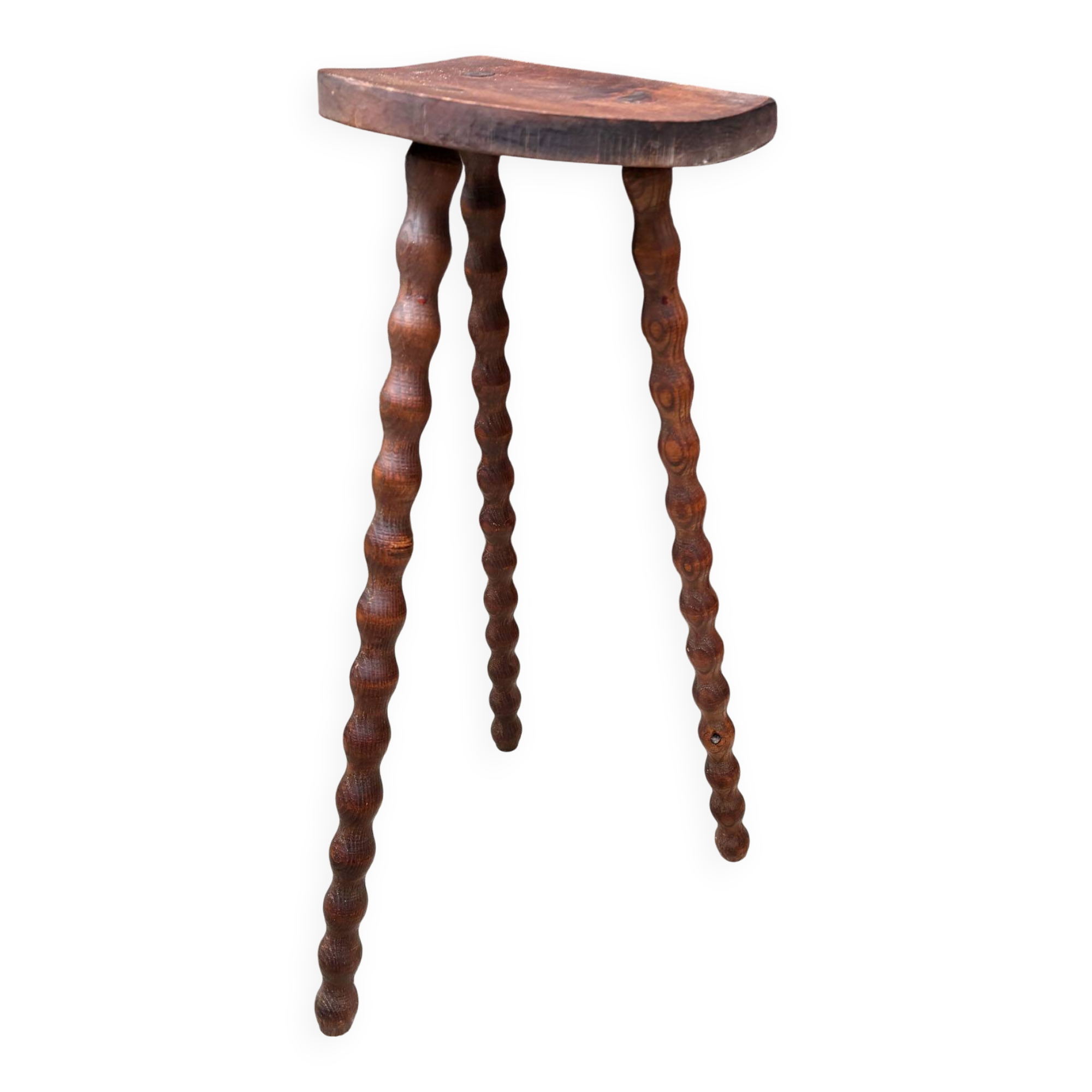 Elegant vintage demi-lune side table in turned wood, vintage, 1950s - 1960s.