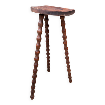 Elegant vintage demi-lune side table in turned wood, vintage, 1950s - 1960s.