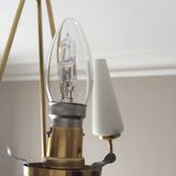 3-branch brass and opaline chandelier 1950/1960