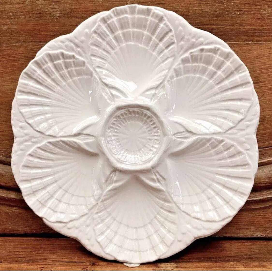 6 assiettes à huîtres blanche barbotine Sarreguemines