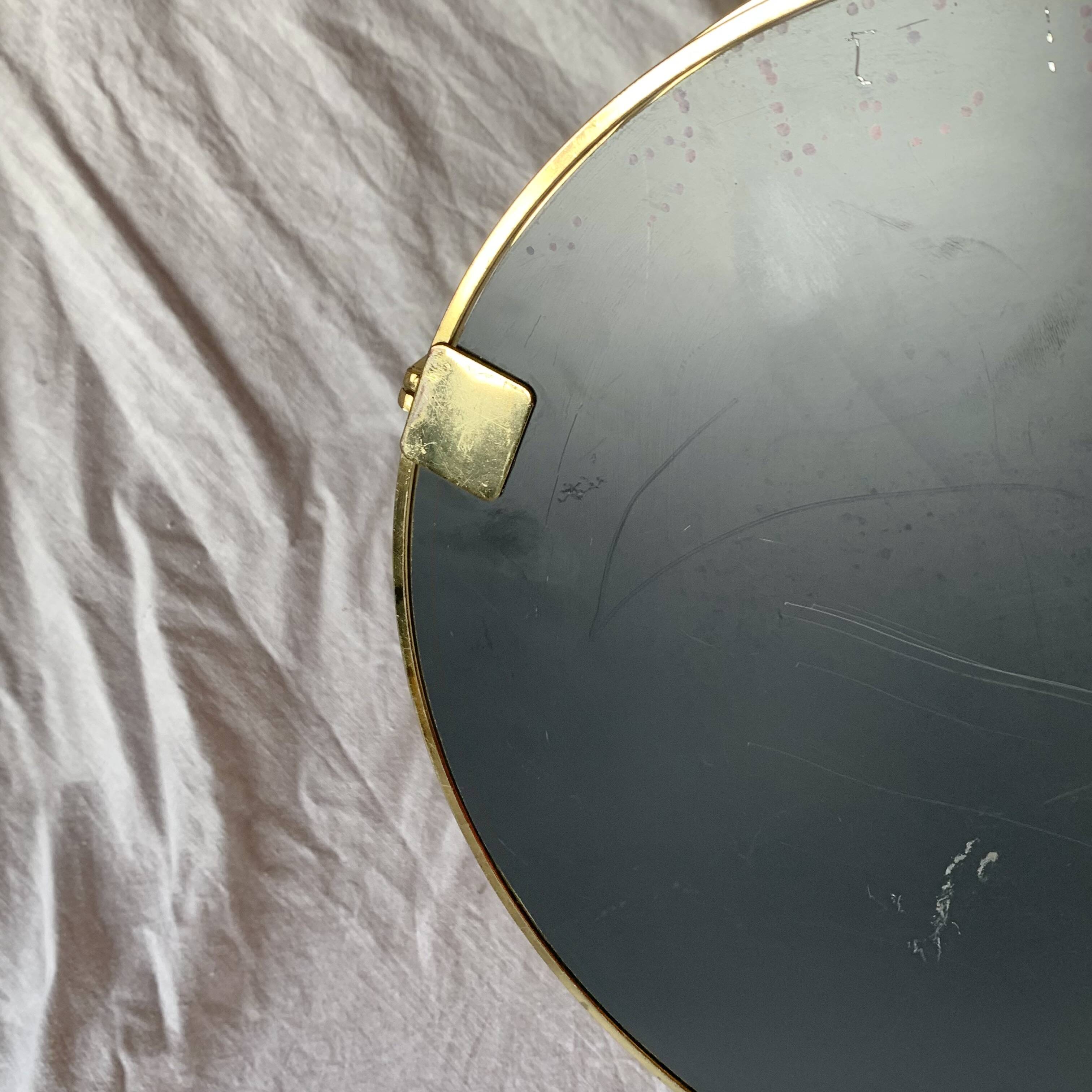 Vintage round tray in gold metal and mirror